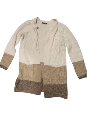 Suzy Shier Cream, Tan & Brown Colorblock Open-Front Cardigan